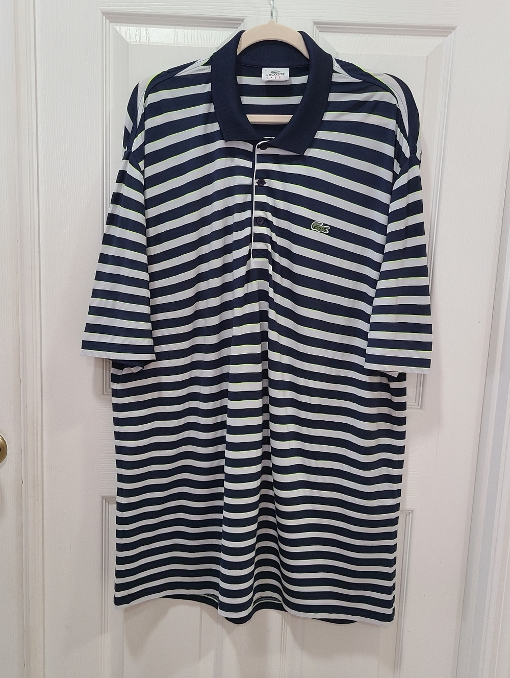 Lacoste Golf Shirt Blue and Neon Green Striped Size 7/XL - Picture 8 of 16